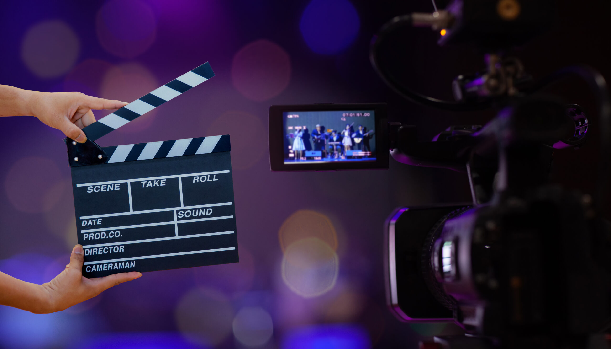 Man hands holding movie clapper.Film director concept.camera sho sedona arizona